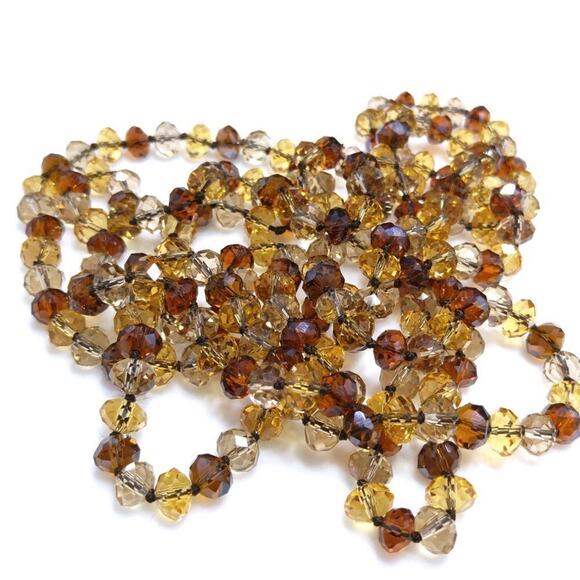 Crystal Topaz Beaded Long Layering Necklace, 58", Black Silk Thread Hand-knotted - Picture 4 of 6